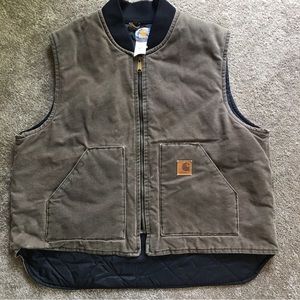 Mens Vintage Cahartt V02 Sandstone Artic Quilted Full Zip Winter Vest Size XXL